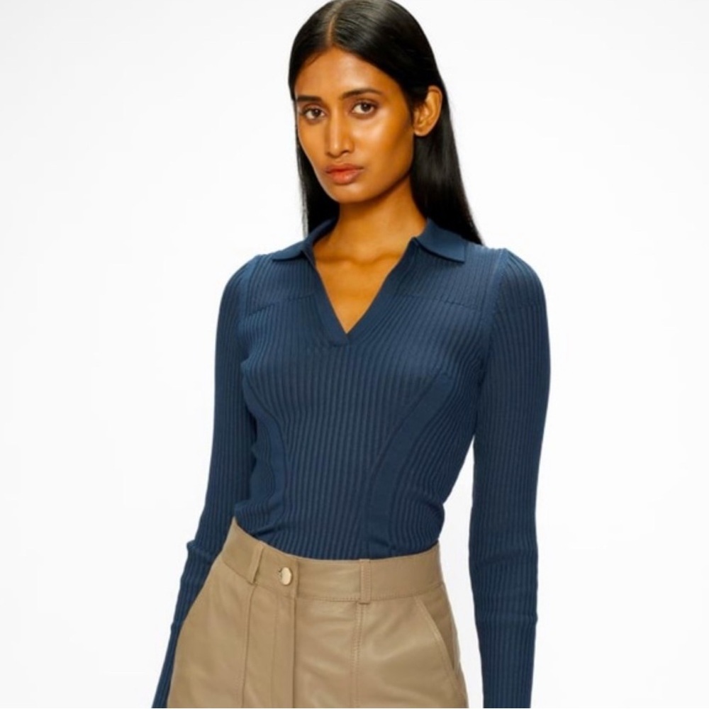 Ted Baker Ainne Rib Polo V-Neck Collared Pullover Sweater‎ in Blue Size 4